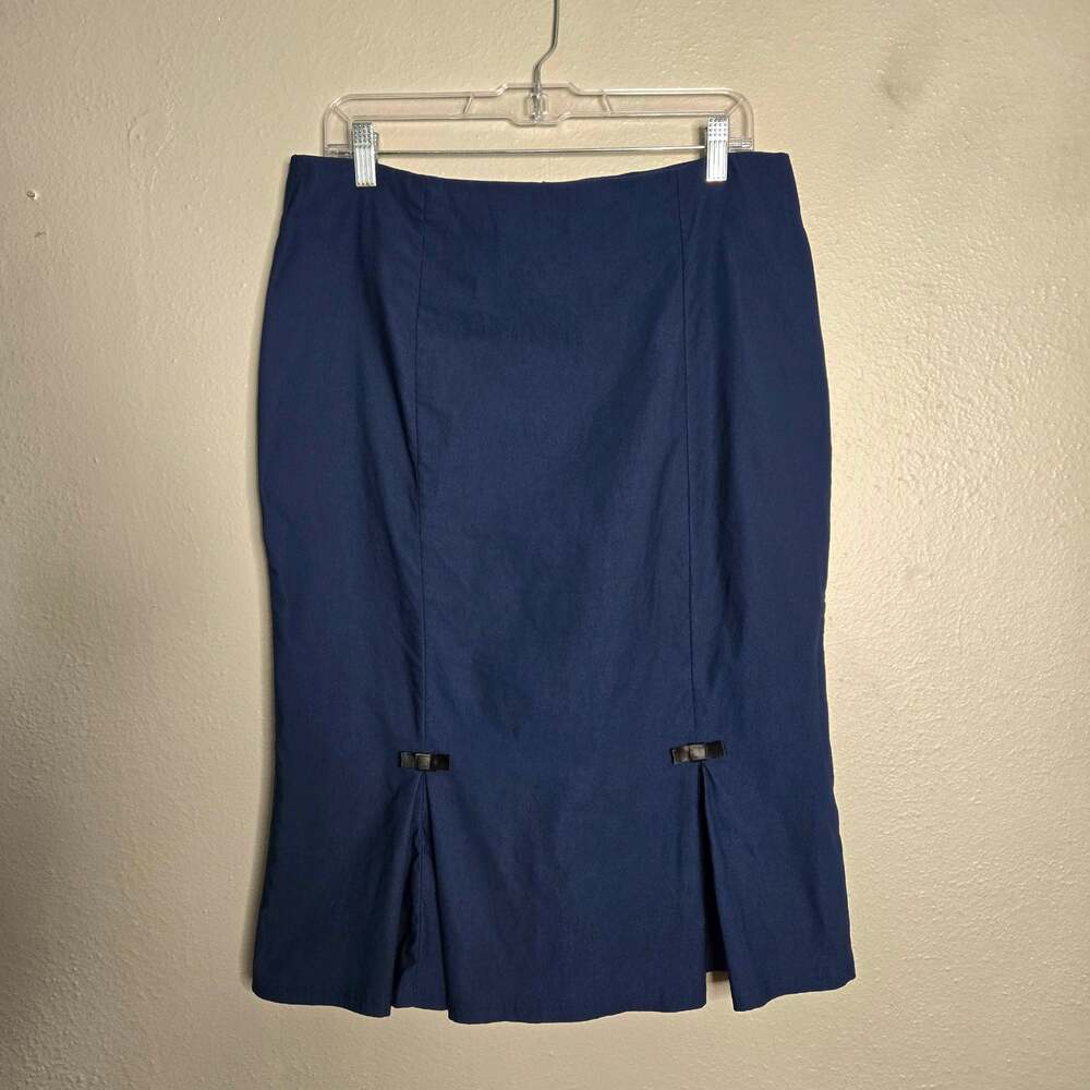 Belle Poque Navy Blue Bow Pencil Skirt XL Kickpleat Pinup Coquette Bodycon Knee